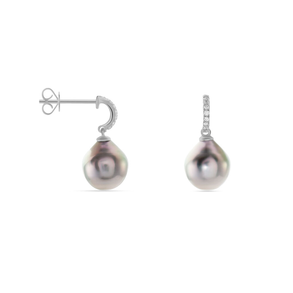 Boucles D'oreilles Puces Gatiene Or Blanc Perle De Culture Et Diamant - Boucles d'oreilles pendantes Femme | Histoire d’Or