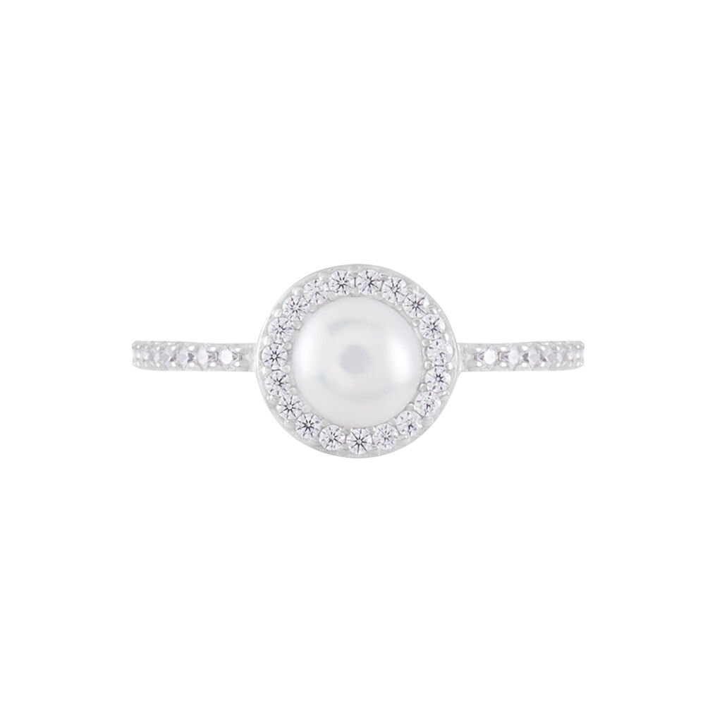 Bague Argent Blanc Suada Perle De Culture Oxyde De Zirconium - Bagues avec pierre Femme | Histoire d’Or