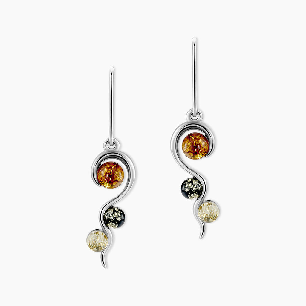 Boucles D'oreilles Pendantes Murriel Argent Blanc Ambre - Boucles d'oreilles fantaisie Femme | Histoire d’Or