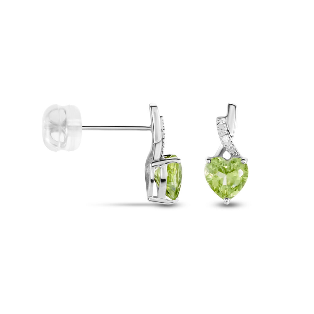Boucles D'oreilles Puces Or Blanc Clothilde Péridot - Clous d'oreilles Femme | Histoire d’Or