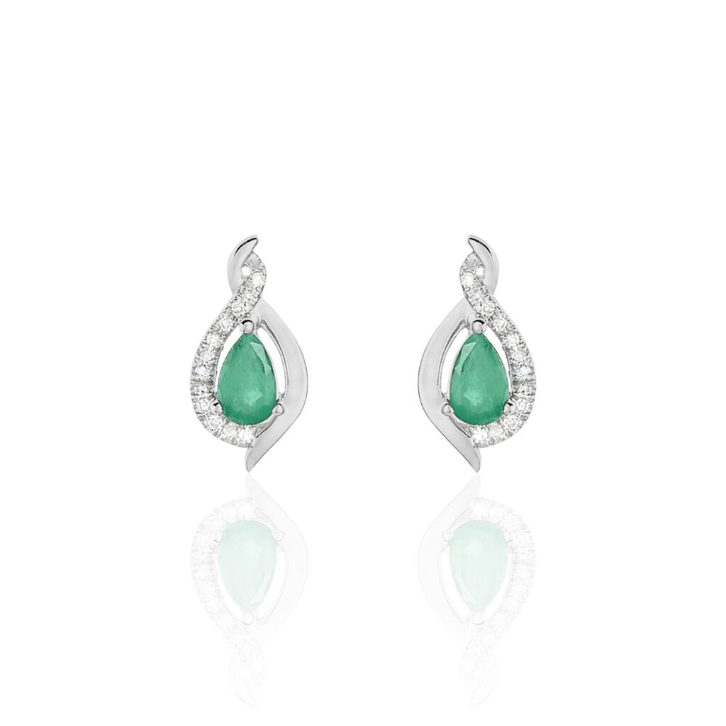 Boucles D'oreilles Puces Angelika Or Blanc Emeraude Et Diamant - Clous d'oreilles Femme | Histoire d’Or