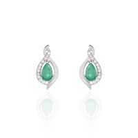 Boucles D'oreilles Puces Angelika Or Blanc Emeraude Et Diamant