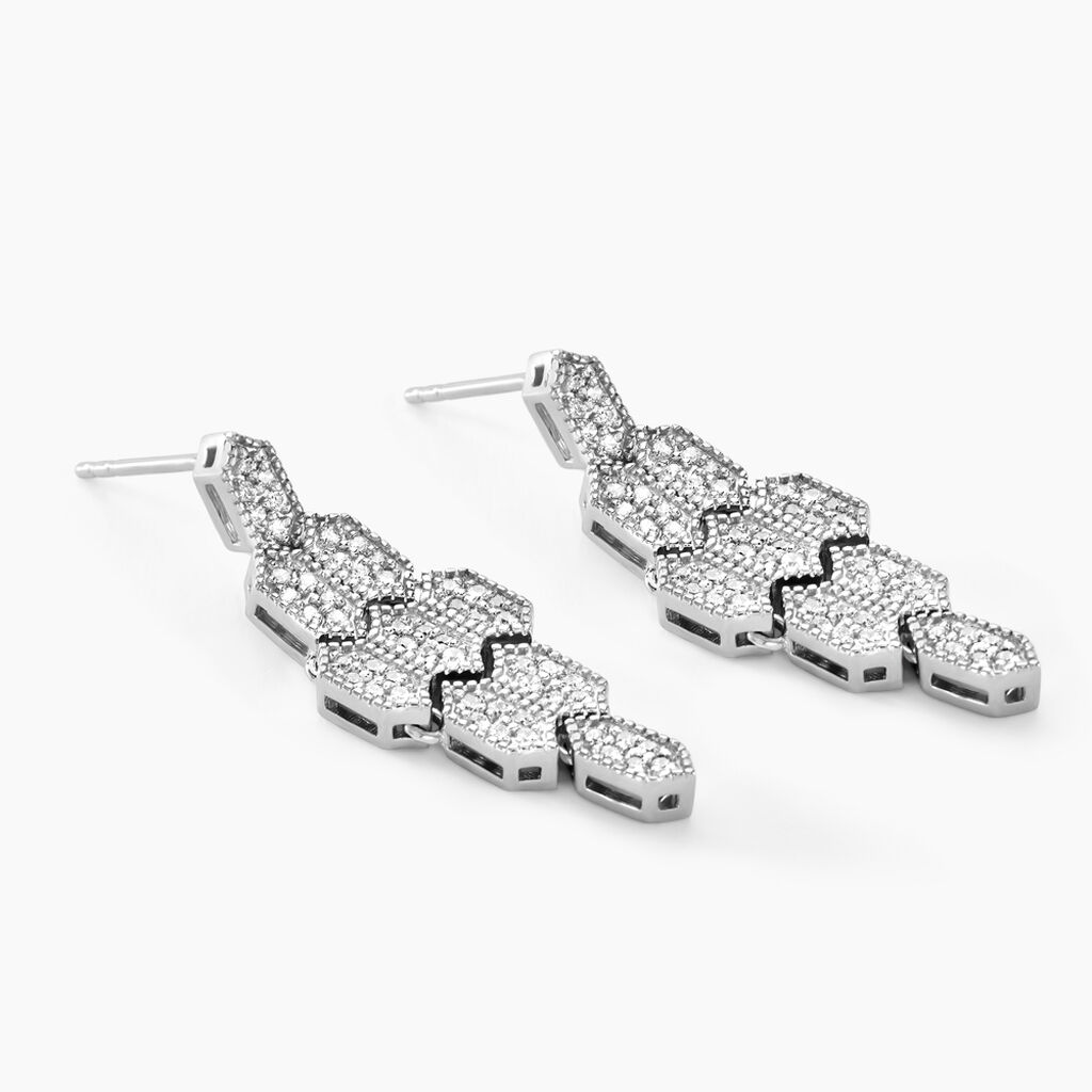 Boucles D'oreilles Pendantes Versailles Argent Blanc Oxyde Zirconium - Boucles d'oreilles pendantes Femme | Histoire d’Or