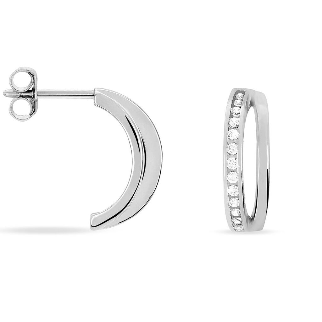 Créoles Otho Rondes Argent Blanc Oxyde De Zirconium - Boucles d'oreilles créoles Femme | Histoire d’Or