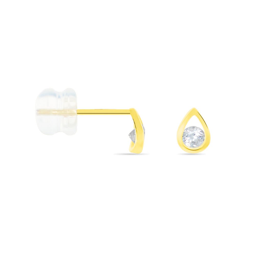 Boucles D'oreilles Puces Helie Goutte Or Jaune Oxyde De Zirconium - Clous d'oreilles Femme | Histoire d’Or