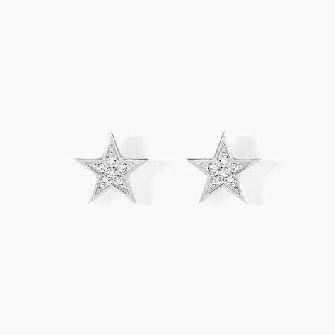 Boucles D'oreilles Puces Argent Blanc Katou Oxydes De Zirconium - Boucles d'oreilles fantaisie Femme | Histoire d’Or