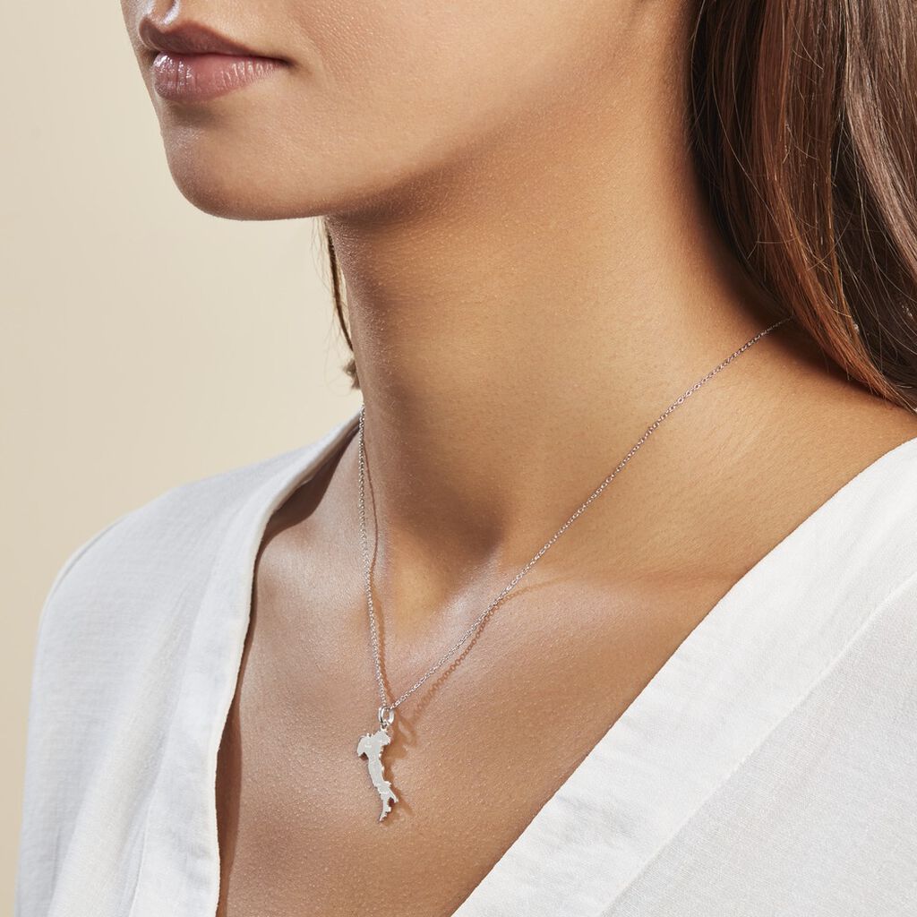 Pendentif Carte Italie En Argent 925‰ – Rhodié, Avec écrin Et Certificat D’authenticité – Bijou Souvenir Cadeau Original