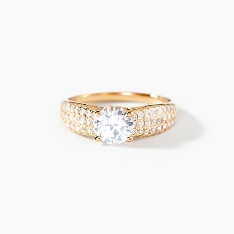 Bague Solitaire Plaque Or Jaune Oxyde De Zirconium -  Femme | Histoire d&rsquo;Or