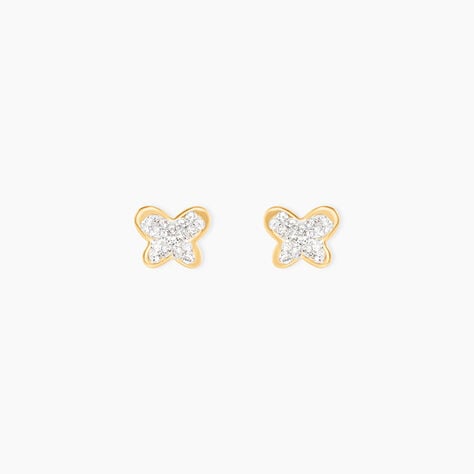 Boucles D'oreilles Puces Or Jaune Cercis Strass - Clous d'oreilles Famille | Histoire d’Or