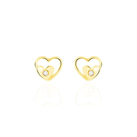 Boucles D'oreilles Puces Terentille Coeur Or Jaune Oxyde De Zirconium - Clous d'oreilles Enfant | Histoire d&rsquo;Or