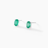 Boucles D'oreilles Puces Ovale Or Blanc Emeraude