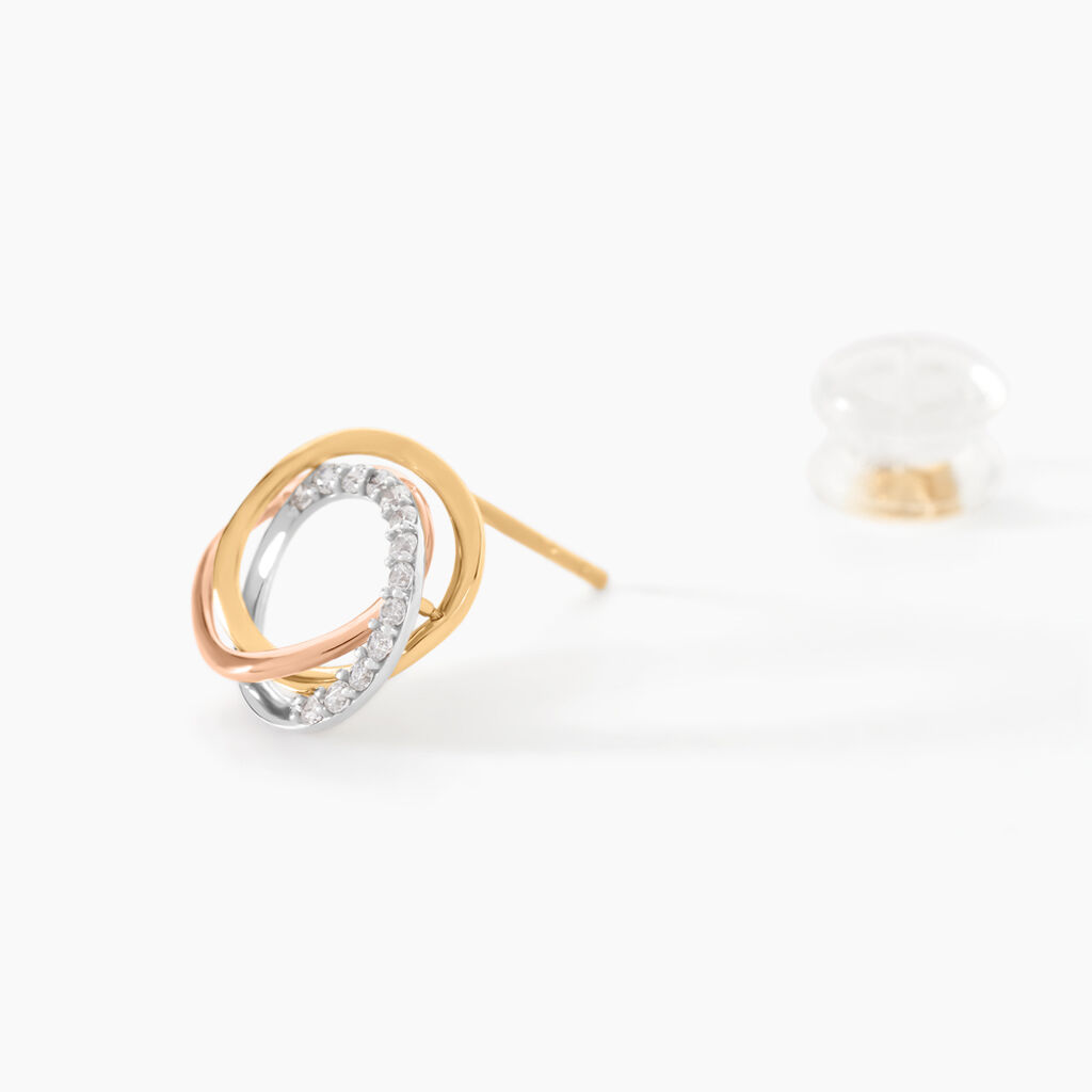Boucles D'oreilles Puces Amaiur Or Tricolore Oxydes De Zirconium - Clous d'oreilles Femme | Histoire d&rsquo;Or