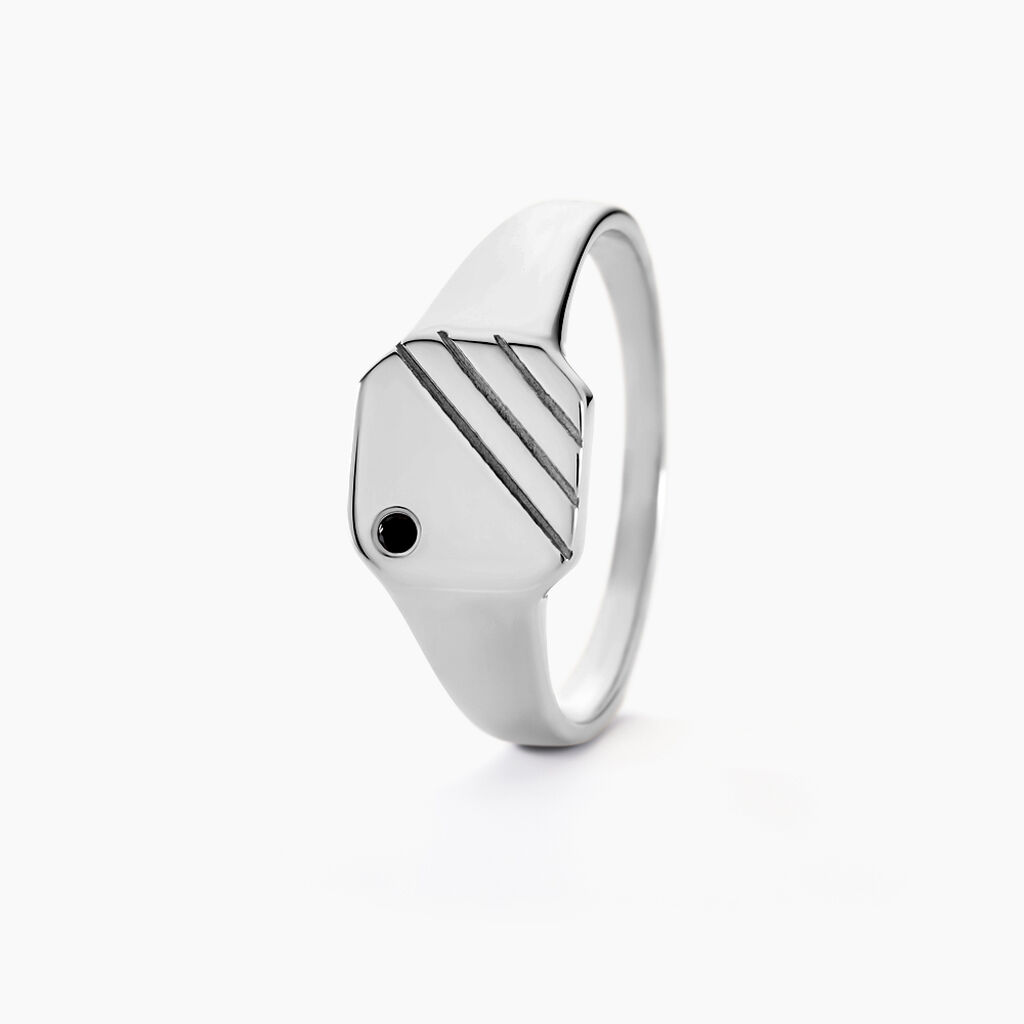 Chevali&egrave;re Kaden Argent Blanc Oxyde De Zirconium Noir - Bagues solitaires Homme | Histoire d&rsquo;Or