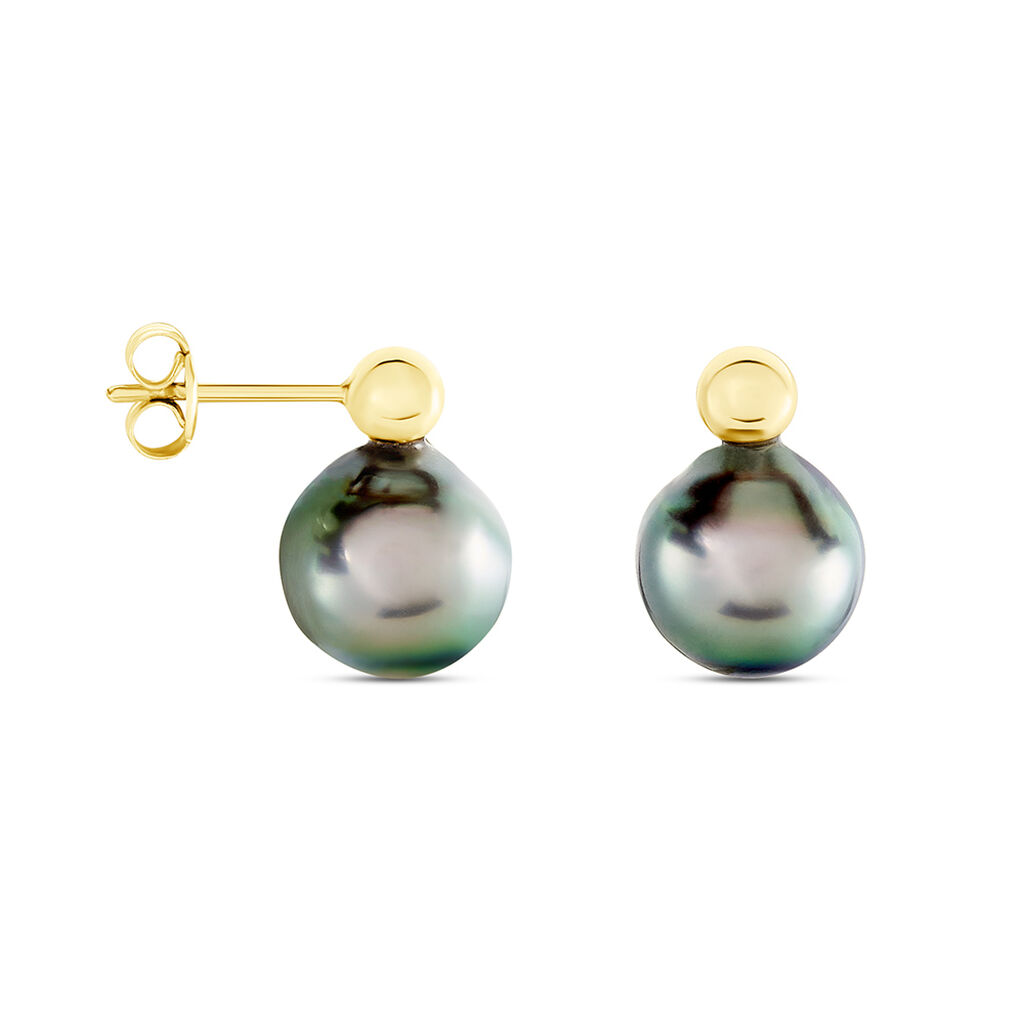Boucles D'oreilles Puces Baroque Or Jaune Perle De Culture De Tahiti - Clous d'oreilles Femme | Histoire d’Or