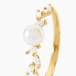 Bague Nacree Argent Dor&eacute; A L'Or 750/1000 Perle De Culture Oxyde De Zirconium - Bagues solitaires Femme | Histoire d&rsquo;Or