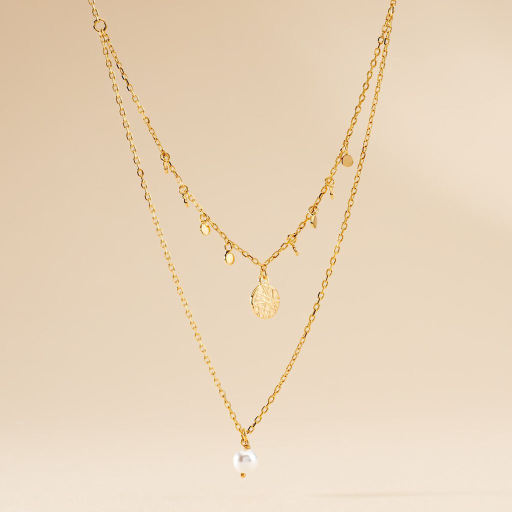 Collier Plaqué Or Jaune Aglaya Perle D'imitation - Colliers doubles et triples chaînes Femme | Histoire d’Or