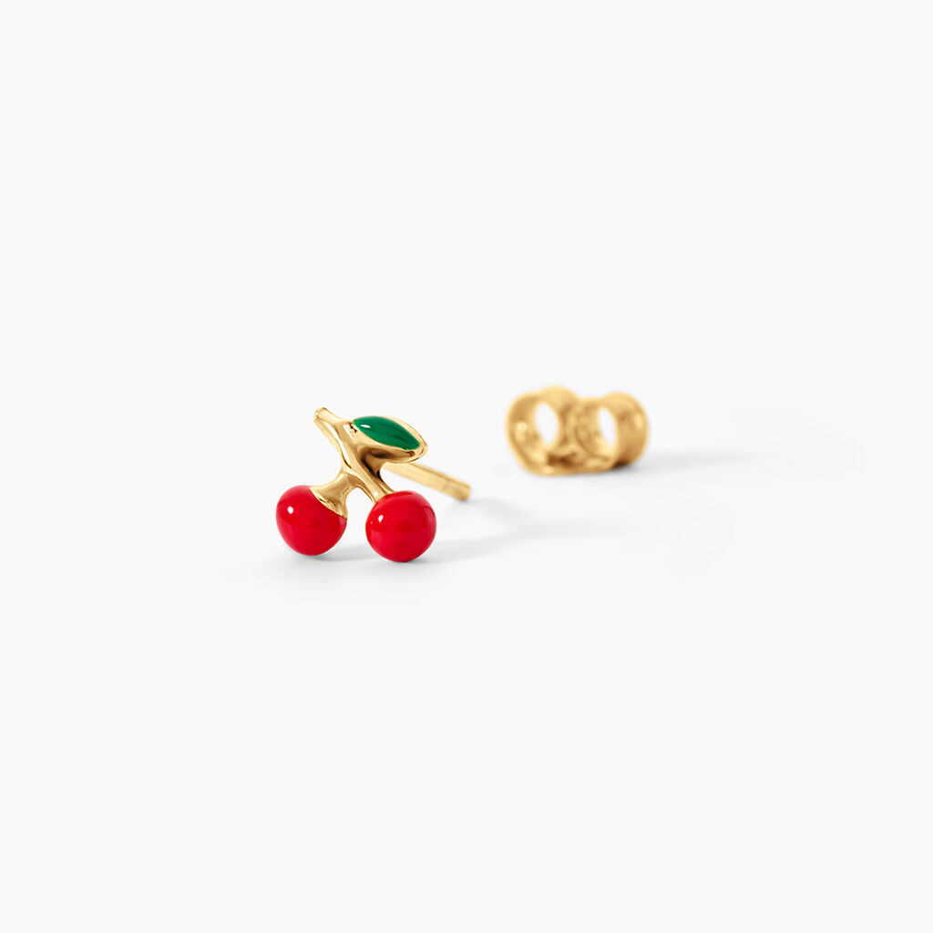Boucles D'Oreilles Puces Cherry Cerise Argent Dor&eacute; A L'Or 750/1000 - Boucles d'oreilles fantaisie Enfant | Histoire d&rsquo;Or