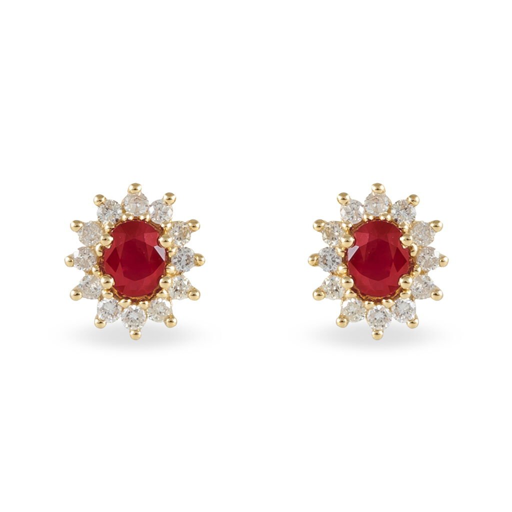 Boucles D'oreilles Puces Vladimir Or Jaune Diamant Et Rubis - Clous d'oreilles Femme | Histoire d&rsquo;Or