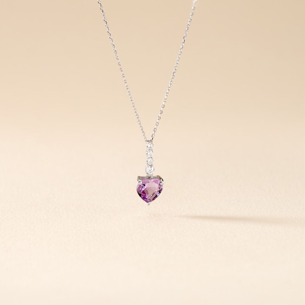 Collier Or Blanc Fany Améthyste Oxydes De Zirconium - Colliers Femme | Histoire d’Or