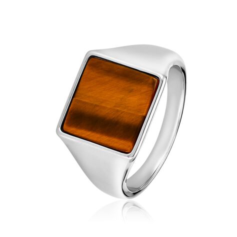 Chevalière Argent Blanc Atilio Oeil De Tigre - Bagues solitaires Homme | Histoire d’Or