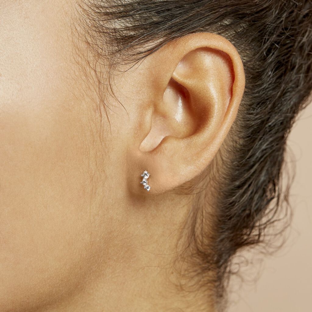 Boucles D'oreilles Puces Kyoto Or Blanc Oxyde De Zirconium - Clous d'oreilles Femme | Histoire d’Or