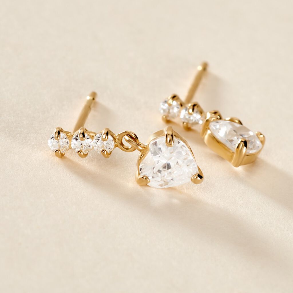 Boucles D'oreilles Pendantes Luminita Or Jaune Oxyde De Zirconium - Boucles d'Oreilles Coeur Femme | Histoire d’Or