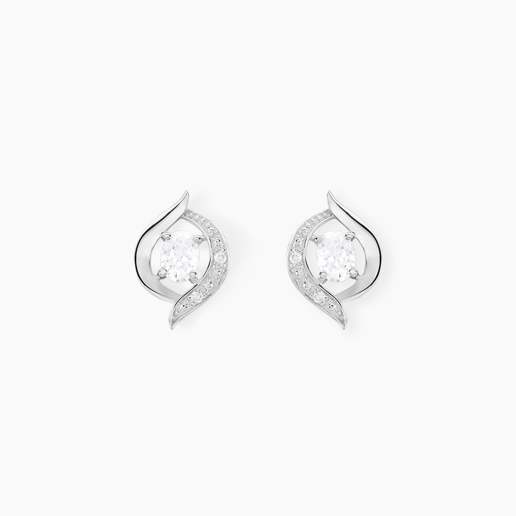 Boucles D'oreilles Puces Or Blanc Lydia Oxydes De Zirconium - Clous d'oreilles Femme | Histoire d’Or