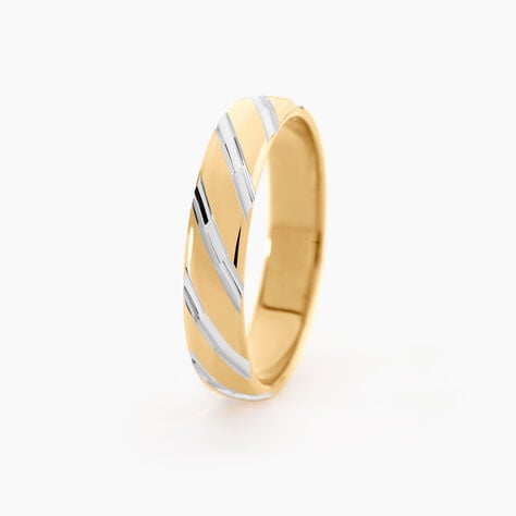 Alliance Strie Fantaisie Demi Jonc Classique Or Bicolore - Alliances 18 carats Unisex | Histoire d&rsquo;Or