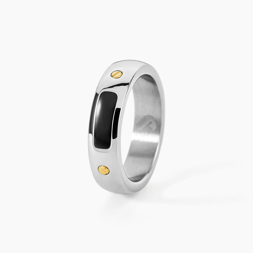 Bague Jourdan Louka Acier Argent&eacute; Onyx - Bagues solitaires Homme | Histoire d&rsquo;Or