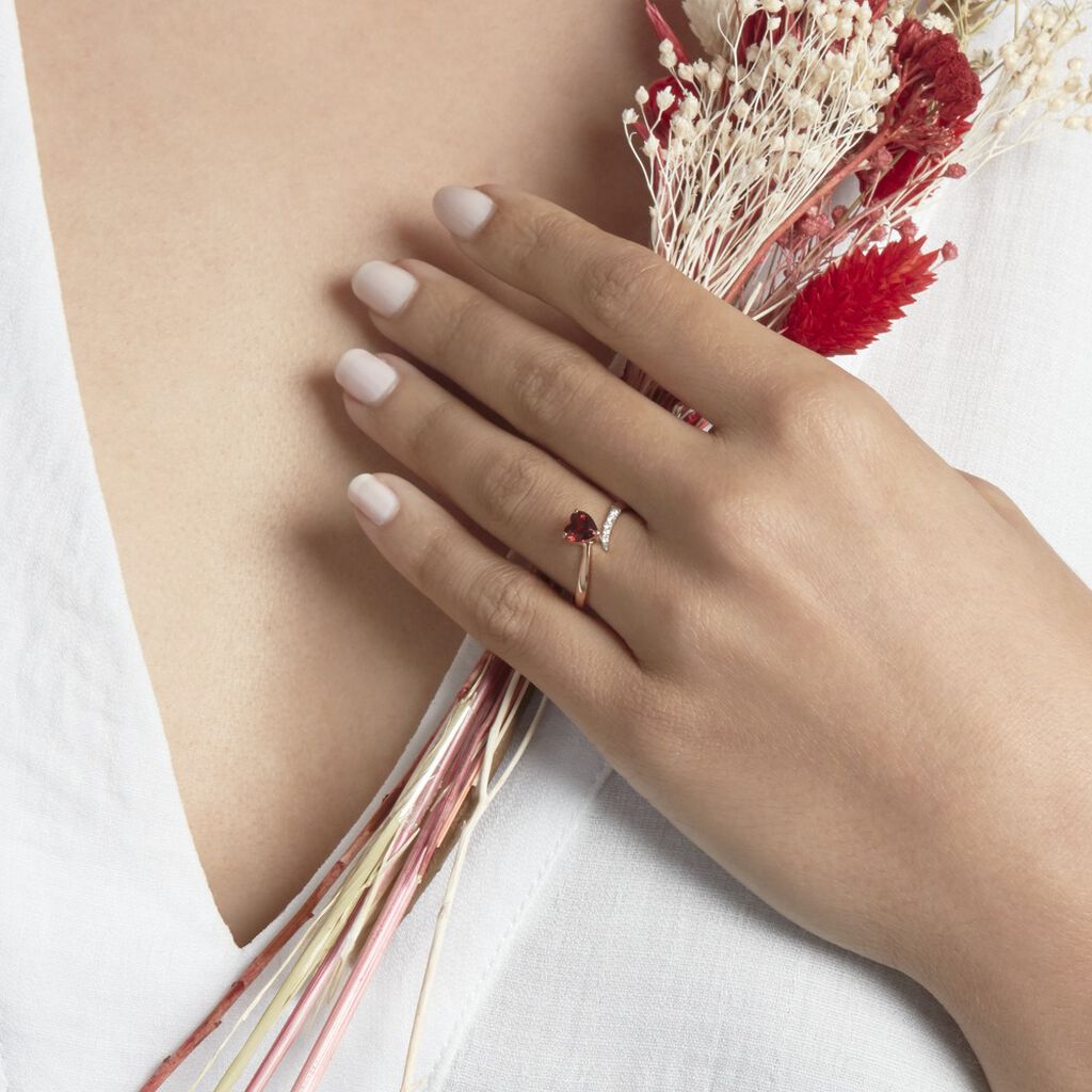 Bague Eva Or Rose Grenat Et Diamant - Bagues solitaires Femme | Histoire d’Or