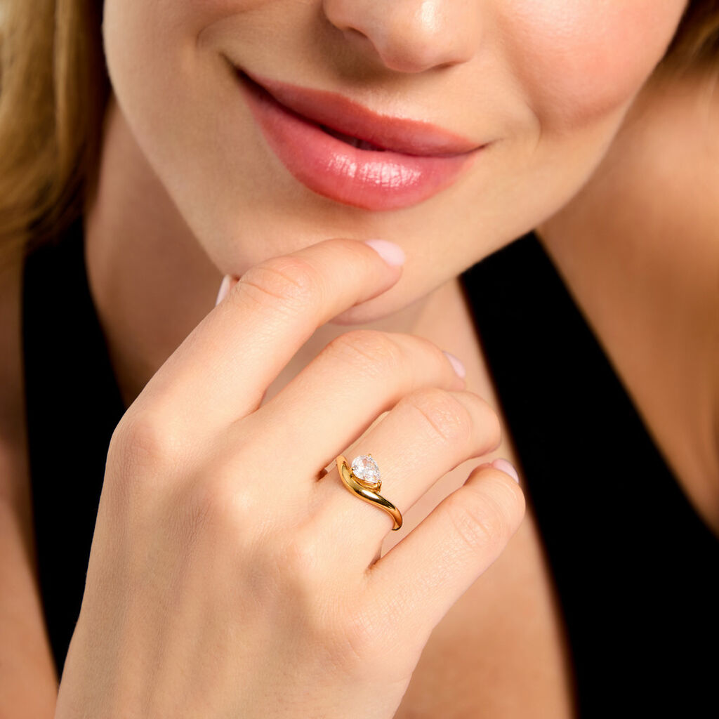 Bague Sunset Riviera Argent Dor&eacute; A L'Or 750/1000 Oxyde De Zirconium - Bagues solitaires Femme | Histoire d&rsquo;Or