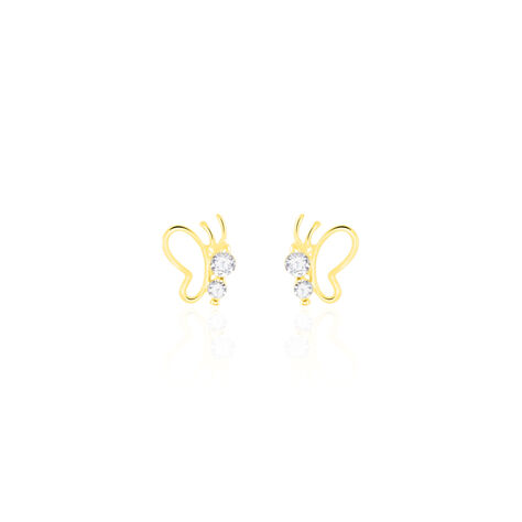 Boucles D'oreilles Puces Evaelle Papillon Or Jaune Oxyde De Zirconium - Clous d'oreilles Femme | Histoire d’Or