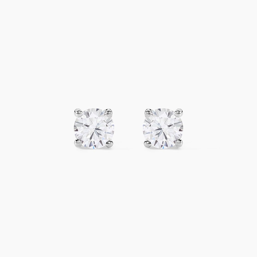 Boucles D'oreilles Puces 4 Griffes Or Blanc Diamant Synthetique - Clous d'oreilles Femme | Histoire d&rsquo;Or