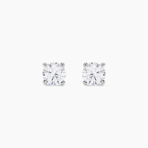 Boucles D'oreilles Puces 4 Griffes Or Blanc Diamant Synthetique - Clous d'oreilles Femme | Histoire d&rsquo;Or
