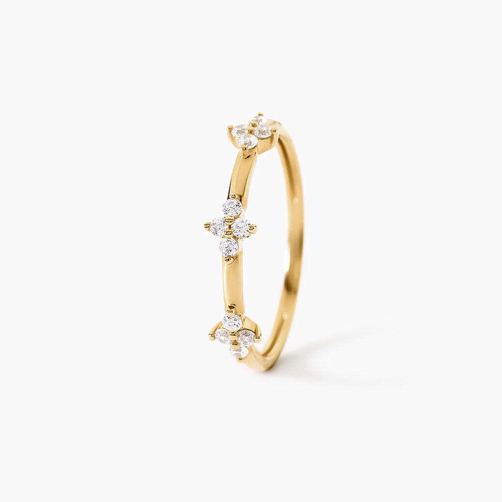 Bague Eclosion Precieuse Argent Dor&eacute; A L'Or 750/1000 Oxyde De Zirconium - Bagues avec pierre Femme | Histoire d&rsquo;Or