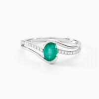 Bague Anja Or Blanc Emeraude Et Diamant