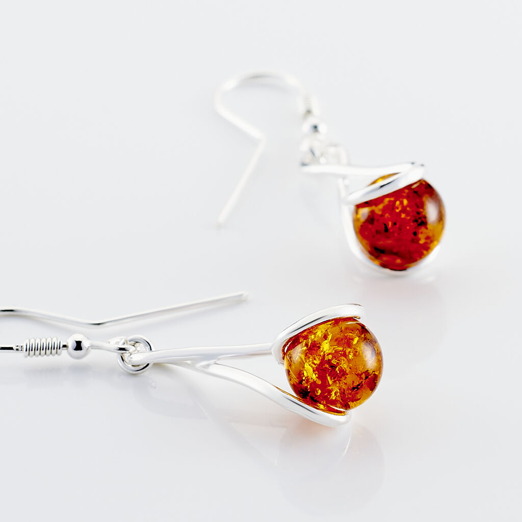 Boucles D'oreilles Pendantes Argent Blanc Simona Ambre - Boucles d'oreilles fantaisie Femme | Histoire d’Or