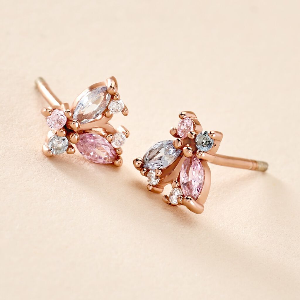 Boucles D'oreilles Puces Argent Rose Callisto Oxyde De Zirconium - Boucles d'oreilles fantaisie Femme | Histoire d’Or