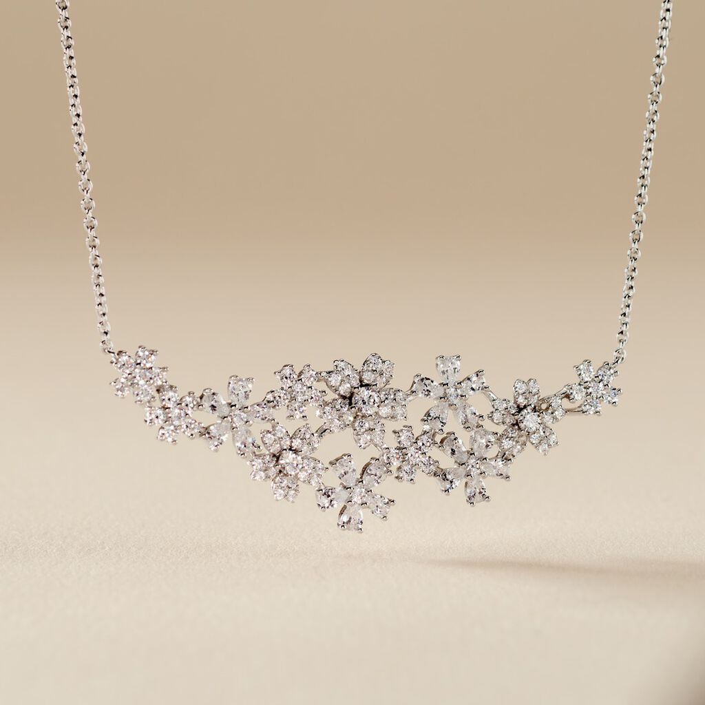 Collier Midnight Flower Argent Blanc Oxyde De Zirconium - Colliers Femme | Histoire d&rsquo;Or