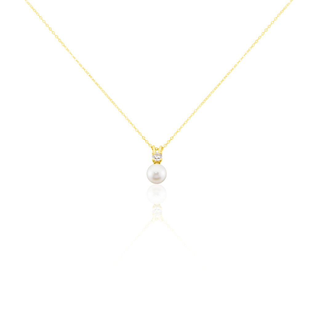 Collier Or Jaune Bragi Perle De Culture Oxyde De Zirconium - Colliers Femme | Histoire d’Or
