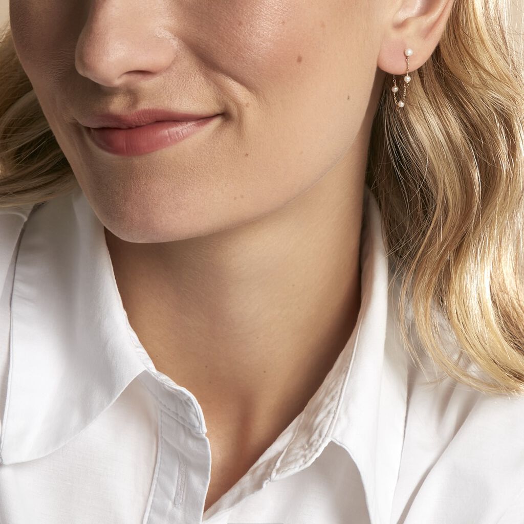 Boucles D'oreilles Pendantes Or Jaune Tiny Pearls Perle - Boucles d'oreilles pendantes Femme | Histoire d’Or