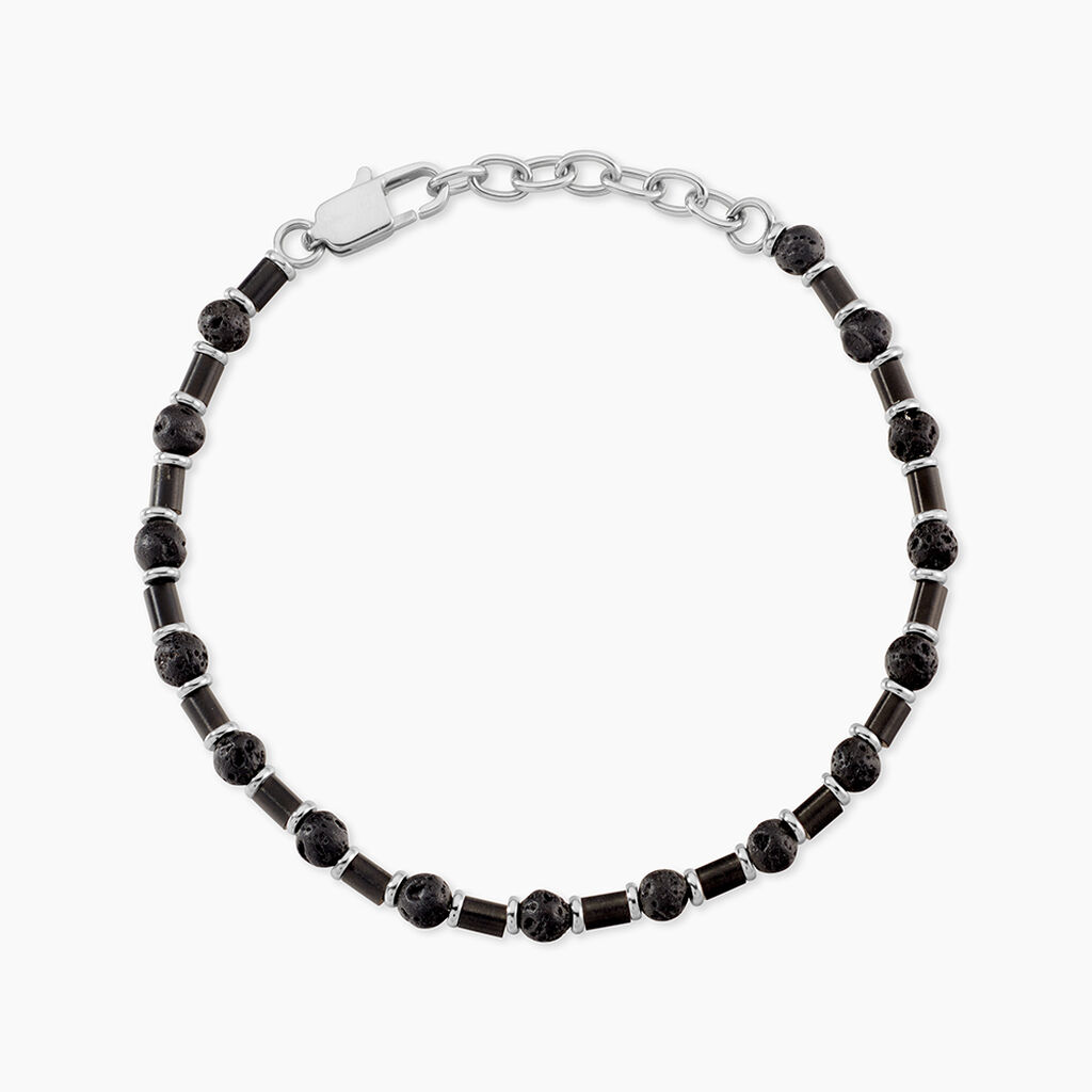 Bracelet Silas Acier Noir Pierre De Lave - Bracelets Homme | Histoire d&rsquo;Or