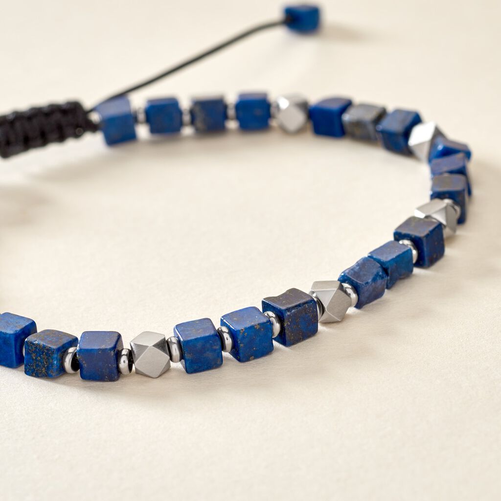 Bracelet Cusco Acier Blanc Lapis Lazuli - Bracelets cordon Homme | Histoire d’Or
