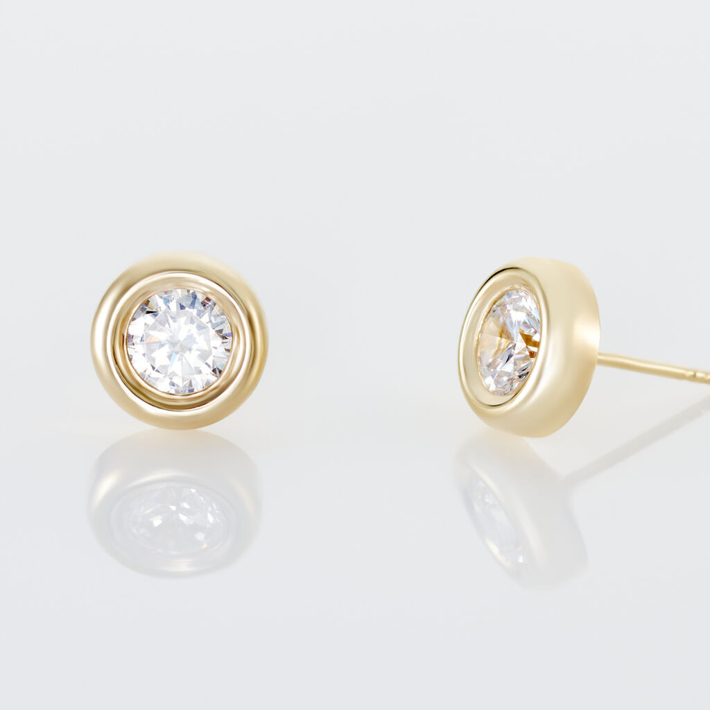 Boucles D'oreilles Puces Eden Serti Pneu Or Jaune Oxyde De Zirconium - Clous d'oreilles Femme | Histoire d&rsquo;Or
