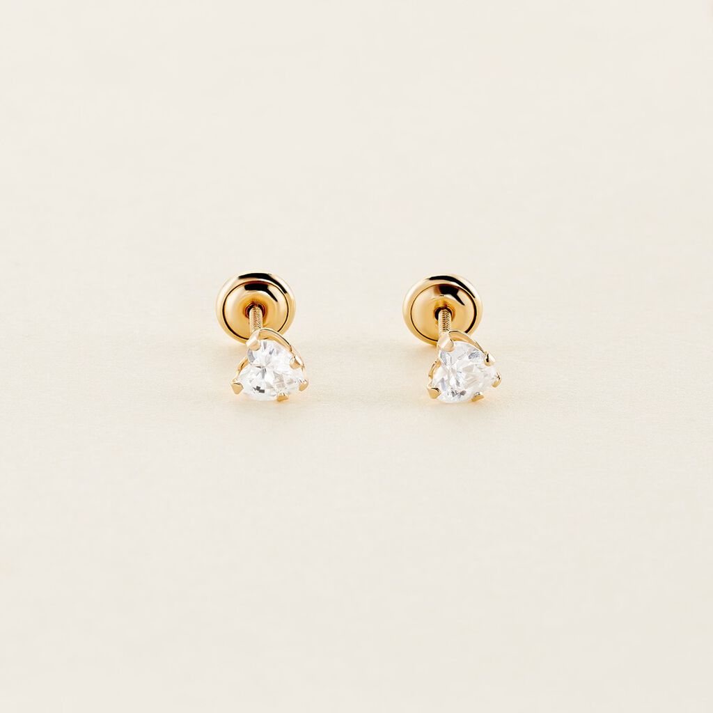 Boucles D'oreilles Puces Leidi Or Jaune Oxyde De Zirconium - Clous d'oreilles Famille | Histoire d’Or