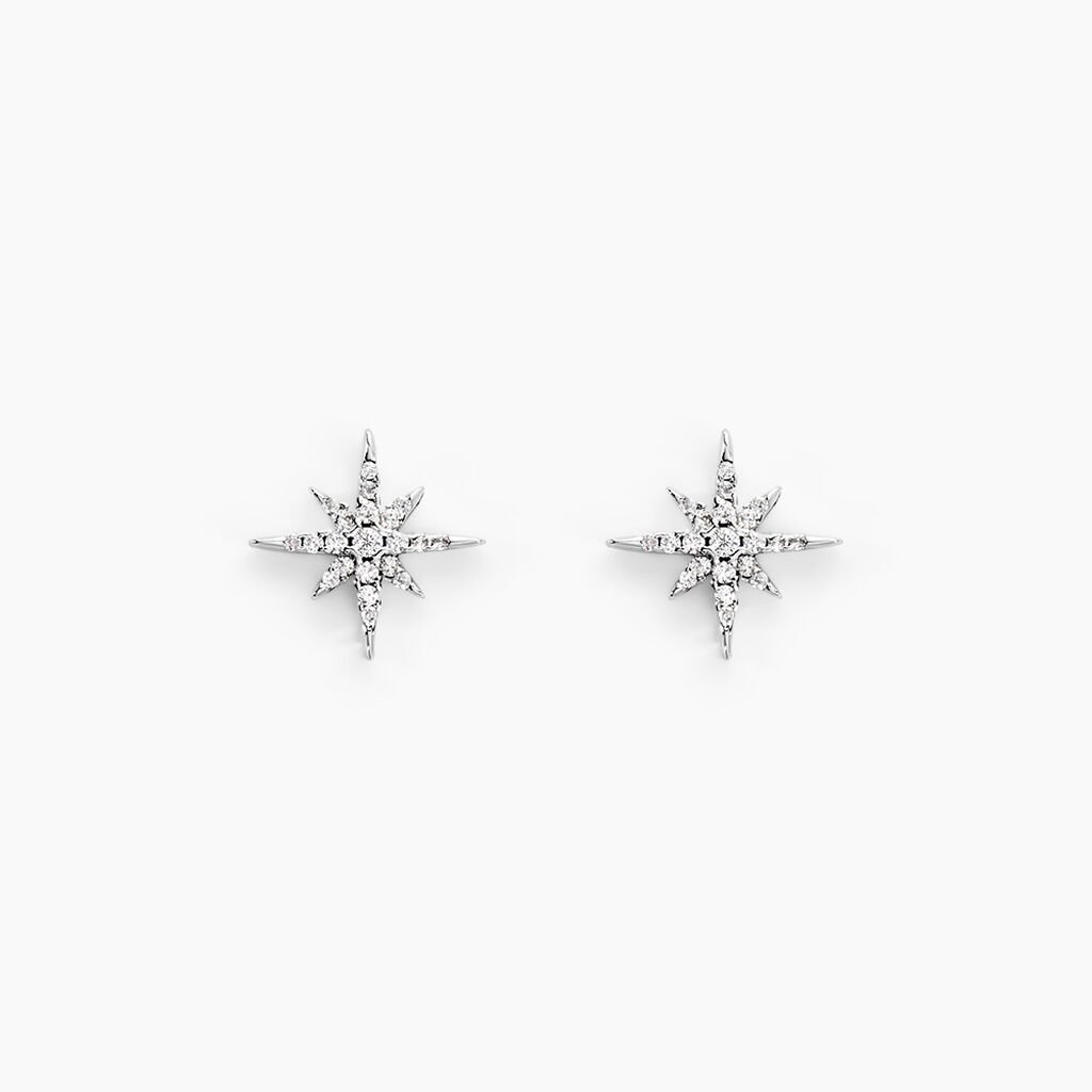 Boucles D'oreilles Puces Lysianne Argent Blanc Oxyde De Zirconium - Boucles d'oreilles fantaisie Femme | Histoire d’Or