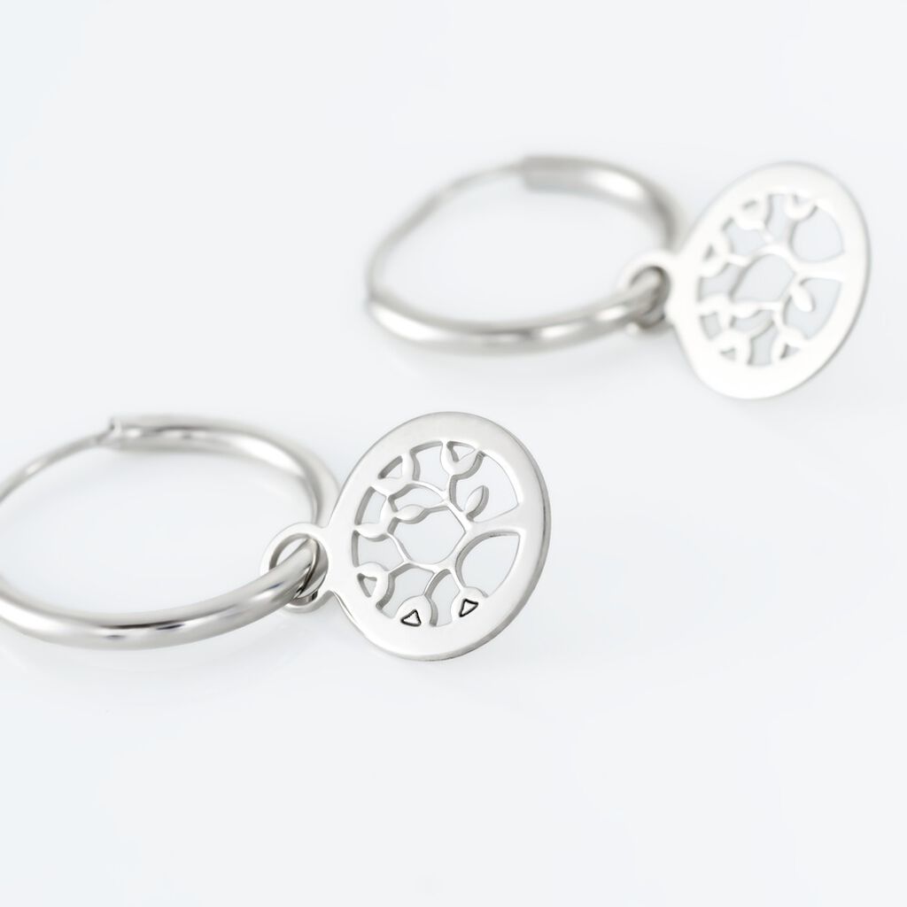 Créoles Isabel Argent Blanc - Boucles d'Oreilles Arbre de vie Femme | Histoire d’Or