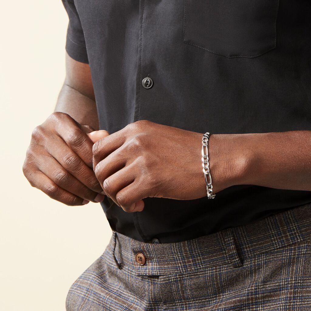 Bracelet Vivian Maille Alternee 1/3 Argent Blanc - Bracelets chaîne Homme | Histoire d’Or