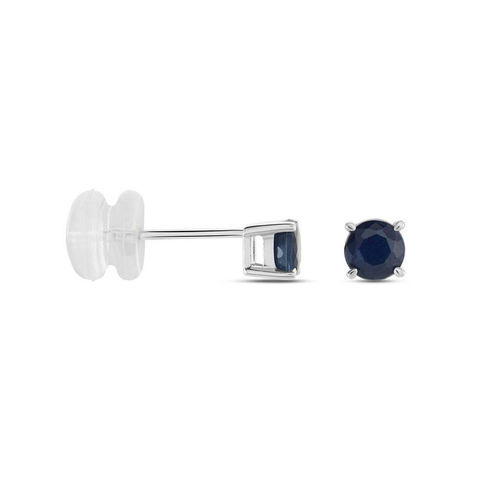 Boucles D'oreilles Puces Or Blanc Zubin Saphir - Clous d'oreilles Femme | Histoire d’Or