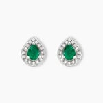 Boucles D'oreilles Puces Elheme Or Blanc Emeraude Et Diamant - Clous d'oreilles Femme | Histoire d&rsquo;Or